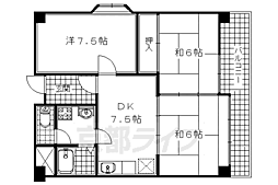 近鉄京都線 久津川駅 徒歩2分の賃貸マンション 5階3DKの間取り