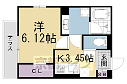 グランドペアランス 3階1Kの間取り