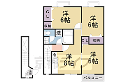 アンプルールI 2階3DKの間取り