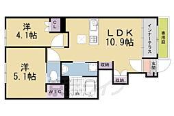 近鉄京都線 寺田駅 徒歩3分の賃貸アパート 1階2LDKの間取り