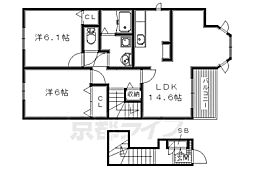 メルシー　ボンジョルネ　Ａ棟 205 2階2LDKの間取り