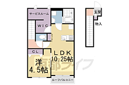 近鉄京都線 伊勢田駅 徒歩8分の賃貸アパート 2階1SLDKの間取り