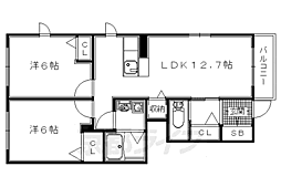 JR奈良線 宇治駅 徒歩16分の賃貸アパート 1階2LDKの間取り