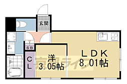 京都地下鉄東西線 六地蔵駅 徒歩3分の賃貸マンション 1階1LDKの間取り