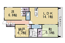 アルス京都六地蔵リスタシア 2SLDKの間取図画像