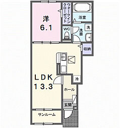 サニーフラットII 1LDKの間取図画像