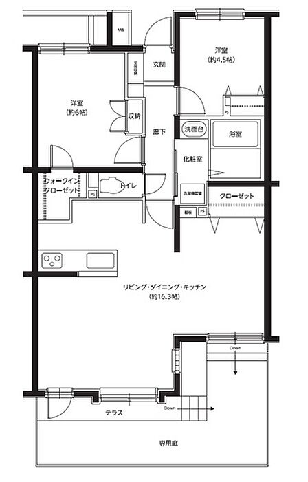 南向き・25.02m2の広々専用庭、テラスで戸建て感覚で暮らせます。