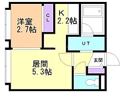 札幌市営東豊線 元町駅 徒歩2分の賃貸マンション 3階1DKの間取り