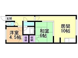 第5コーポ春 2階2LDKの間取り