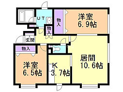 カーサ・プラタナ 1階2LDKの間取り