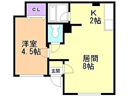 パレス田中 1LDKの間取図画像