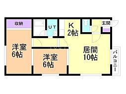 エメラルドハイツ 2LDKの間取図画像