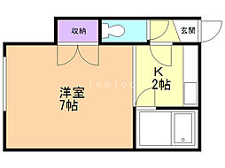 ヒュース北32B 1Kの間取図画像