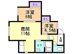 ESハイツB 2LDKの間取図画像