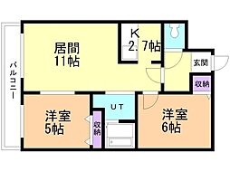 ピュア元町 2LDKの間取図画像
