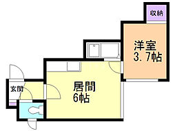 プラザインN14B 1DKの間取図画像