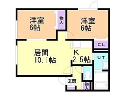 セジュール元町 2LDKの間取図画像