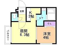 ルーエN15 1LDKの間取図画像