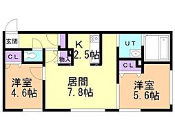 イー・エフ札幌東 2LDKの間取図画像