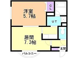 ハーモニーインターシティ環状通り東 1DKの間取図画像