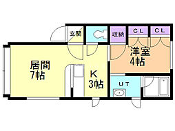 ソシアル・トミイNo.75 1LDKの間取図画像