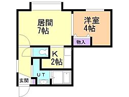 中里マンション 1LDKの間取図画像