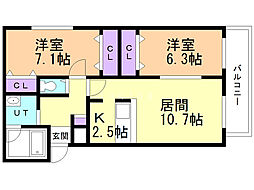 ミカーサ 2LDKの間取図画像