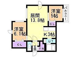 クオリア元町 2LDKの間取図画像