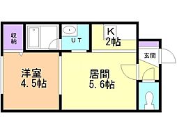 メビウス 1DKの間取図画像