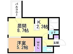 シンシア北8条 1LDKの間取図画像