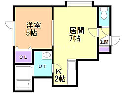 ティークリスタル 1LDKの間取図画像