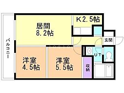グラード元町 2LDKの間取図画像