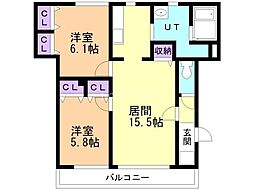 ハウスモエ 2LDKの間取図画像