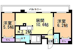 山岸ビル 2LDKの間取図画像