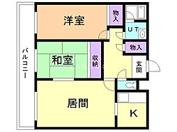 カネ山マンション 2LDKの間取図画像