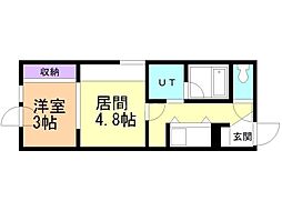 メニーズコートソウセイタウンD 1DKの間取図画像