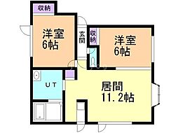 サニーハイツ 2LDKの間取図画像