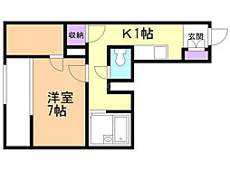 レオパレス大樹 1階1Kの間取り