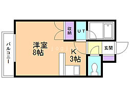 セゾンラメール 4階1Kの間取り