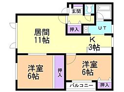 スカイハイツ 2LDKの間取図画像