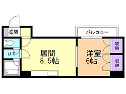 ベルヴィコート本通3 1LDKの間取図画像