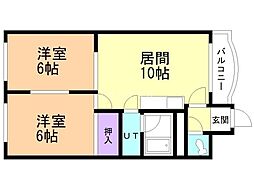 ハイムプロティア 2階2LDKの間取り