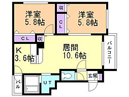 パレスイン南郷1 2LDKの間取図画像