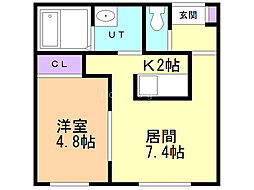 エンチャント　プロスパー19 2階1LDKの間取り