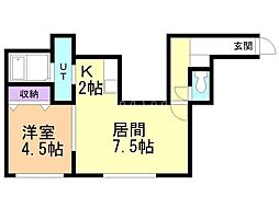 アルファイン南郷 1LDKの間取図画像
