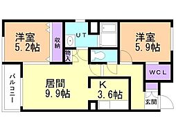 LAPEACE菊水 2LDKの間取図画像
