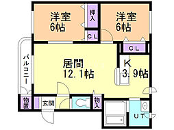 トレイル白石 2LDKの間取図画像