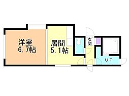 アイアール南郷6 1DKの間取図画像