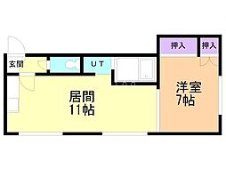 イレブン平和通 1LDKの間取図画像