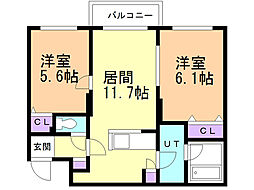 リッツグランデ白石駅 2LDKの間取図画像
